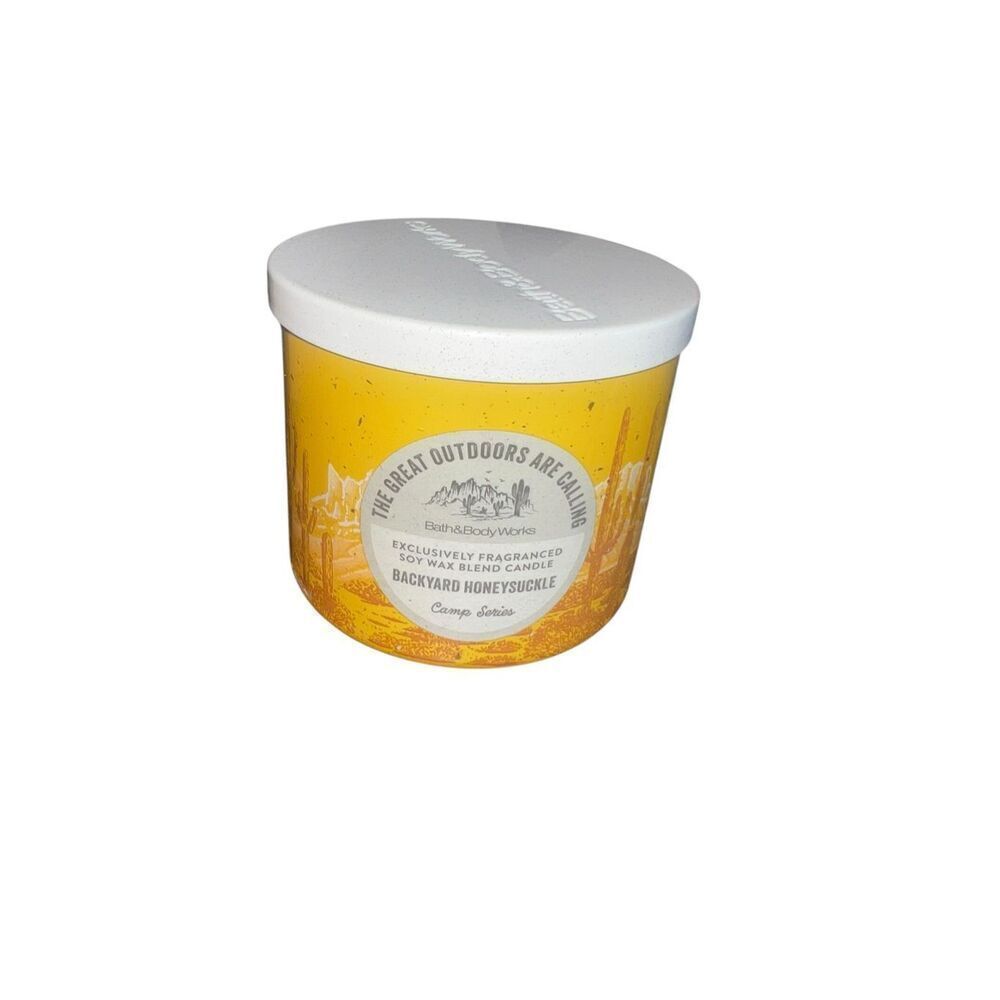 Bath & body works backyard honeysuckle 3 wick 14.5 oz soy blend candle